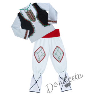 Мъжка или детска народна народна носия за момче 103 с фолклорни/етно мотиви, с елек и пояс в червено и гети 2