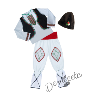 Мъжка или детска народна народна носия за момче 103 с фолклорни/етно мотиви, с елек и пояс в червено и гети 1