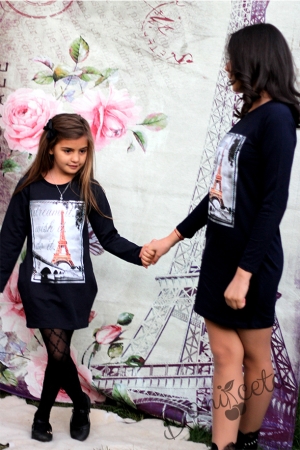 Long-Sleeved Children's Dress with Patterns of Paris