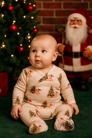 Коледен бебешки гащеризон с коледни картинки с елхички