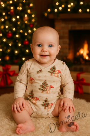 Коледно боди с дълъг ръкав с коледни картинки