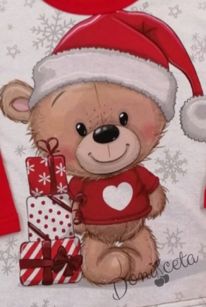 Детска коледна пижама за момче/момиче в червено с мече