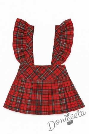 Комплект за момиче от блуза в бяло с картинка и сукман в каре 2