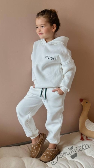 Детски спортен  ватиран комплект за момиче от блуза и панталон в бяло