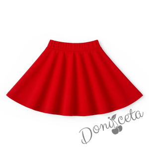 Комплект за момиче от 3 части-пола клош от трико Роси в червено, блуза с дълъг ръкав в бяло с коледна картинка и чорапи с панделка 4