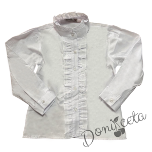 Комплект за момиче от 3 части- сукман Гери в бежово с плисирана пола, риза в бяло с дълъг ръкав и къдрички и панделка 3