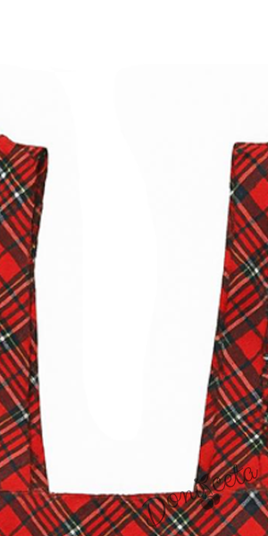 Комплект за момиче от 3 части- сукман Гери в каре с плисирана пола, риза в бяло с дълъг ръкав и къдрички и панделка в каре