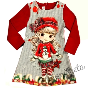 Детска права рокля с дълъг ръкав с картинка на момиченце