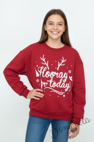 Детска блуза за момиче в червено с дълъг ръкав и надпис