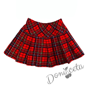 Комплект от 2 части - пола плисе каре в червено и риза с дълъг ръкав и къдрици 3