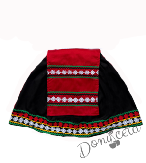 Дамска или детска народна носия 101-риза с бродерия, пола, елек, и червена престилка с фолклорни/етно мотиви