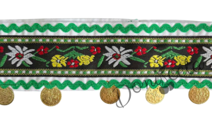 Дамска или детска народна носия 100 с косичник за глава-риза с бродерия, пола, елек, черна престилка с фолклорни/етно мотиви и косичник