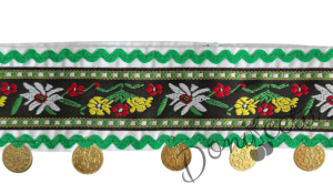 Дамска или детска народна носия 102 с косичник за глава-риза с бродерия, пола, елек, черна престилка с фолклорни/етно мотиви и косичник