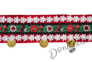 Дамска или детска народна носия 103 с косичник за глава-риза с бродерия, пола, елек, черна престилка с фолклорни/етно мотиви и косичник