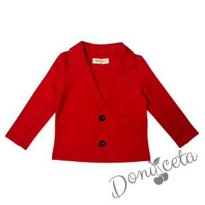Детско сако за момче в червено с джобчета