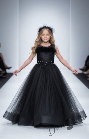 Дълга официална детска дълга рокля в черно без ръкав  Шери от колекция Черновина