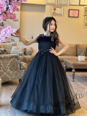 Официална детска дълга рокля в черно без ръкав  Шери 1