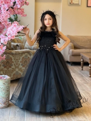 Дълга официална детска дълга рокля в черно без ръкав  Шери от колекция Черновина