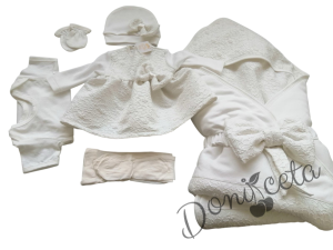 Луксозен комплект за изписване на момиче от 6 части в екрю с блестящи нишки