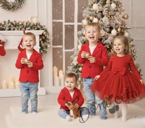 Детско сако за момче в червено с джобчета