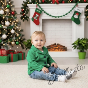 Детско коледно сако за момче в зелено с джобчета Contrast