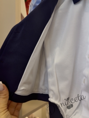 Бебешки комплект за момче от 4 части- боди-риза в бяло с панталон, сако и папийонка в тъмносиньо 