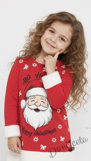 Коледна детска рокля в червено с коледна картинка с Дядо Коледа