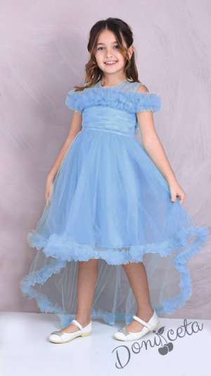 Официална детска рокля с шлейф с тюл в светлосиньо Ария