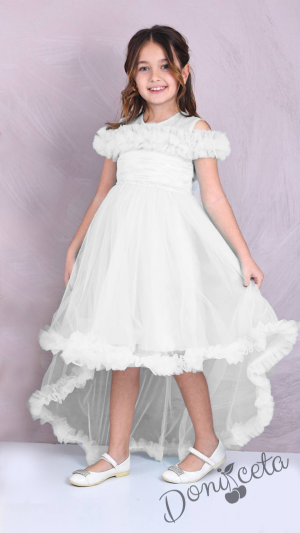 Официална детска рокля с шлейф с тюл в бяло Ария