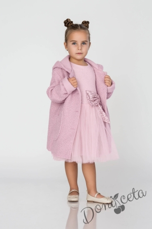 Пухкаво детско палто за момиче в пепел от рози
