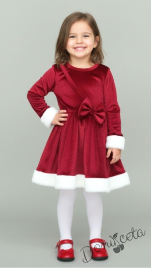 Коледна бебешка/детска рокля в червено с панделка и тюл в червено