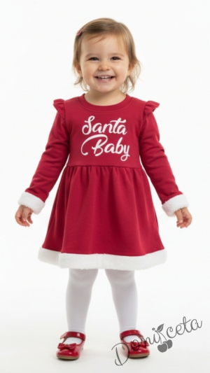 Коледна бебешка/детска рокля в червено с надпис Santa Baby