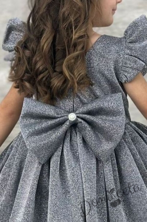 Официална детска рокля с къс ръкав с брокат Балеа в сиво 4