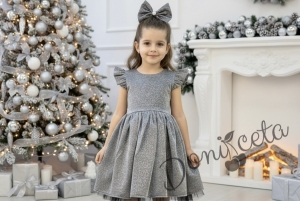 Официална детска рокля с къс ръкав с блясък Балеа в сребристо
