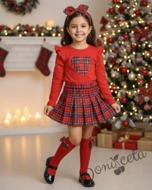 Детска пола Гери в червено каре плисе Карена