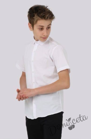  Детска официална изчистена риза за момче с къс ръкав в бяло
