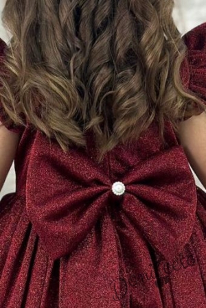 Официална детска рокля с къс ръкав с брокат Балеа в бордо 4