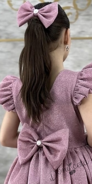 Официална детска рокля с къс ръкав с блясък в пепел от рози с тюл с панделка и фиба с панделка Балеа