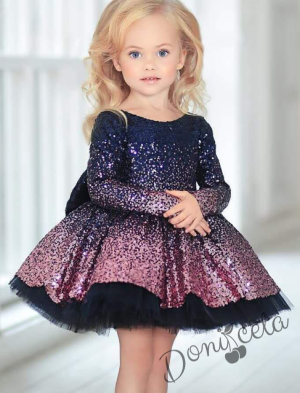 Официална детска рокля с дълъг ръкав с преливащ цвят в пепел от рози с тюл олтдолу