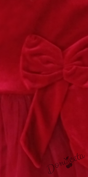 Детска коледна рокля в червено с тюл и панделка Тая и фиба за коса