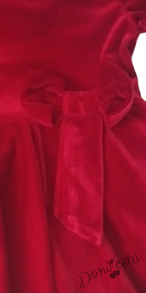 Детска коледна рокля в червено с панделка Елиса и фиба за коса