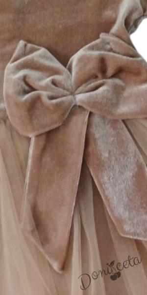 Детска рокля в бежово с тюл и панделка Тая и фиба за коса