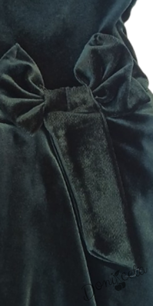 Детска коледна рокля в зелено с панделка Елиса и фиба за коса