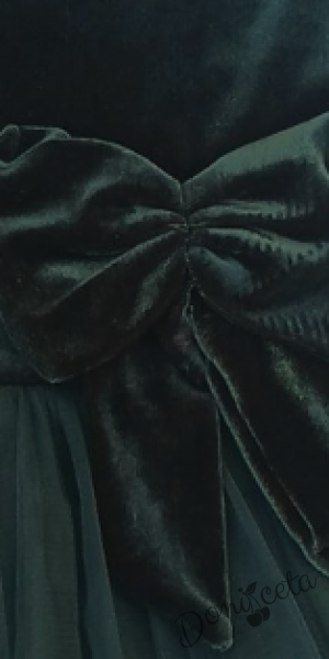 Детска рокля в зелено с тюл и панделка Тая и фиба за коса