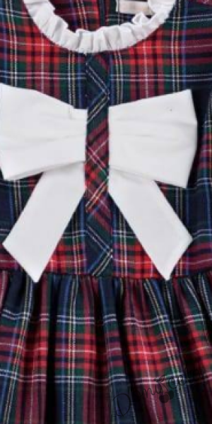 Детска коледна рокля с дълъг ръкав в каре с панделка