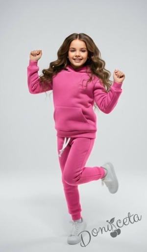  Комплект за момиче от ватиран суитшърт с качулка в розово и долнище в розово