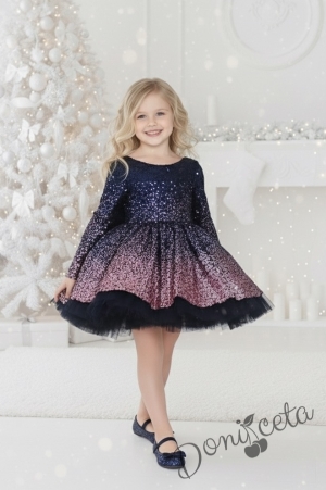 Официална детска рокля с дълъг ръкав с преливащ цвят в пепел от рози с тюл отдолу  Пенелопи