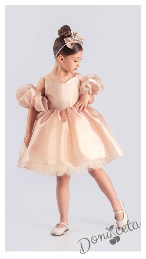 Официална детска рокля с тюл в златисто Даян 2