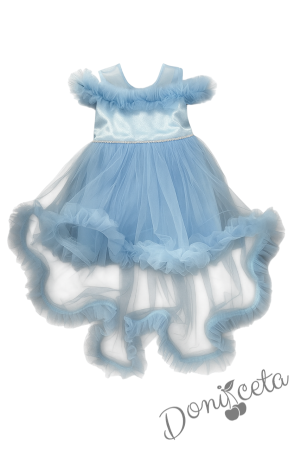 Официална детска рокля с шлейф с тюл в светлосиньо Ария