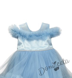 Официална детска рокля с шлейф с тюл в светлосиньо Ария